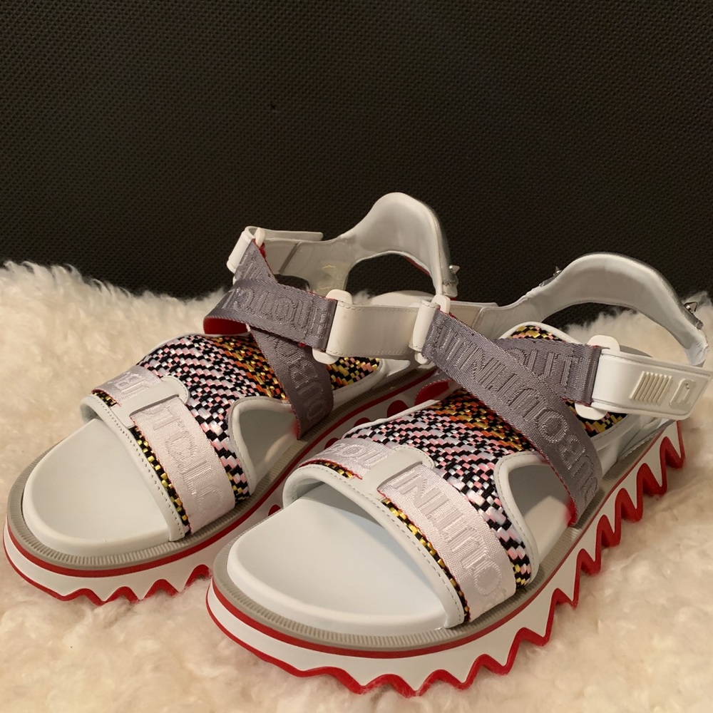 New Authentic Christian Louboutin Summer Loubishark Flat Mens Leather Sandals 44 - Picture 2 of 7